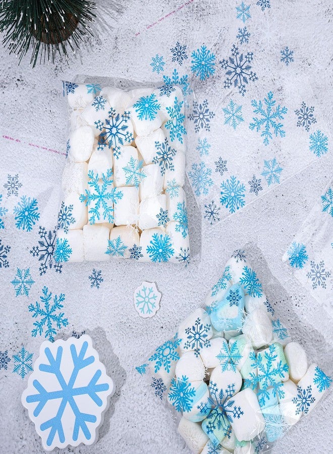 Whaline 300Pcs Christmas Snowflake Cellophane Treat Bags Cute Snowflake Print Self-Adhesive Bags Seasonal Winter Clear Candy Bag Plastic Goody Bag for Xmas Holiday Wedding Party Supplies - Image 3